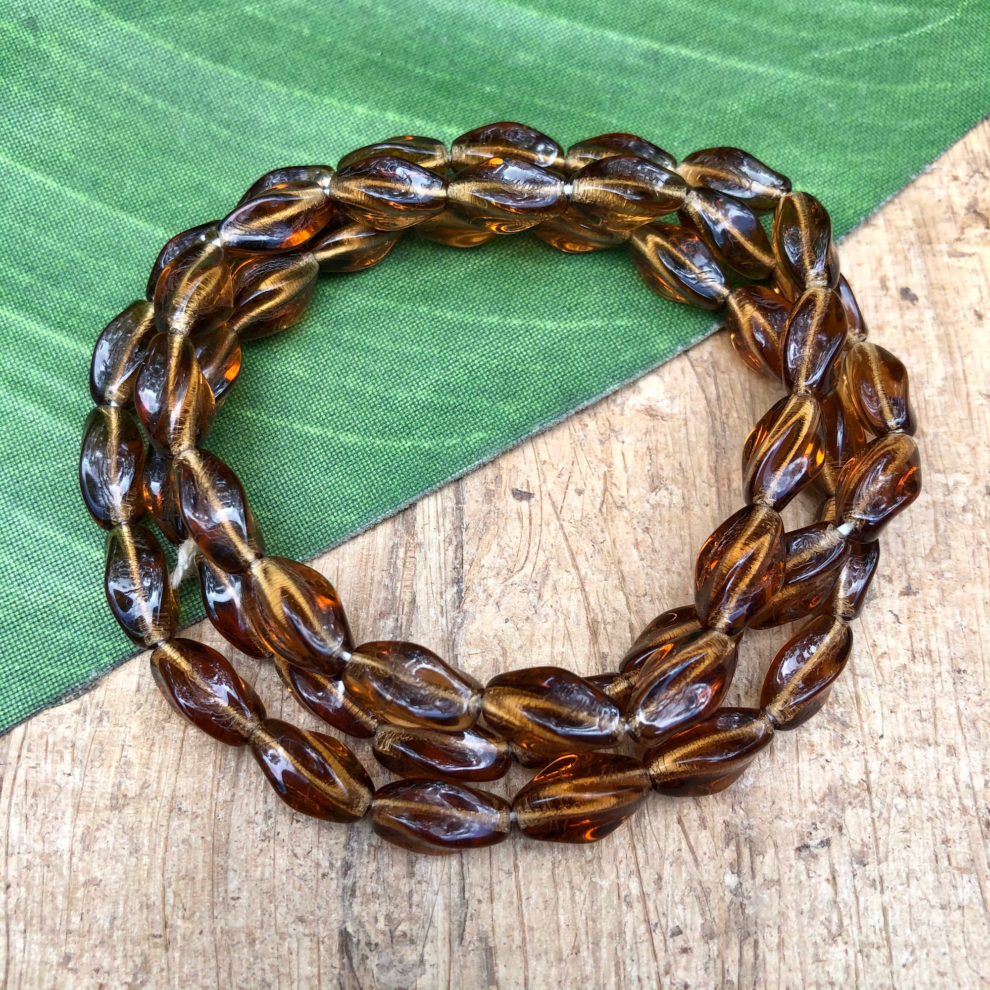 Brown Twisted Tube Beads - 50 Pieces