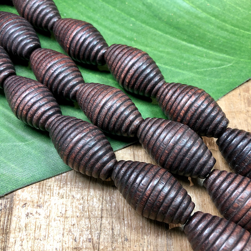 Dark Brown "Beehive" Oval Beads - 7 Pieces