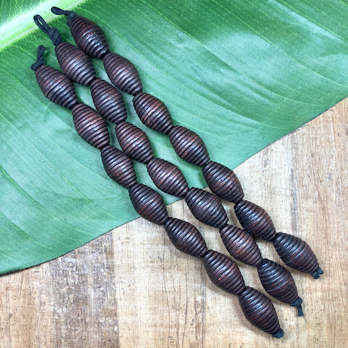 Dark Brown "Beehive" Oval Beads - 7 Pieces
