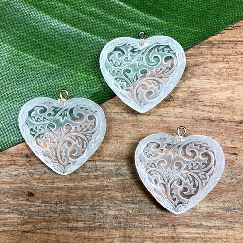 Etched Heart Pendants -3 Pieces