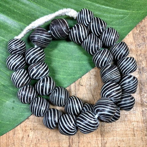 Black Striped Rondelle Glass Beads
