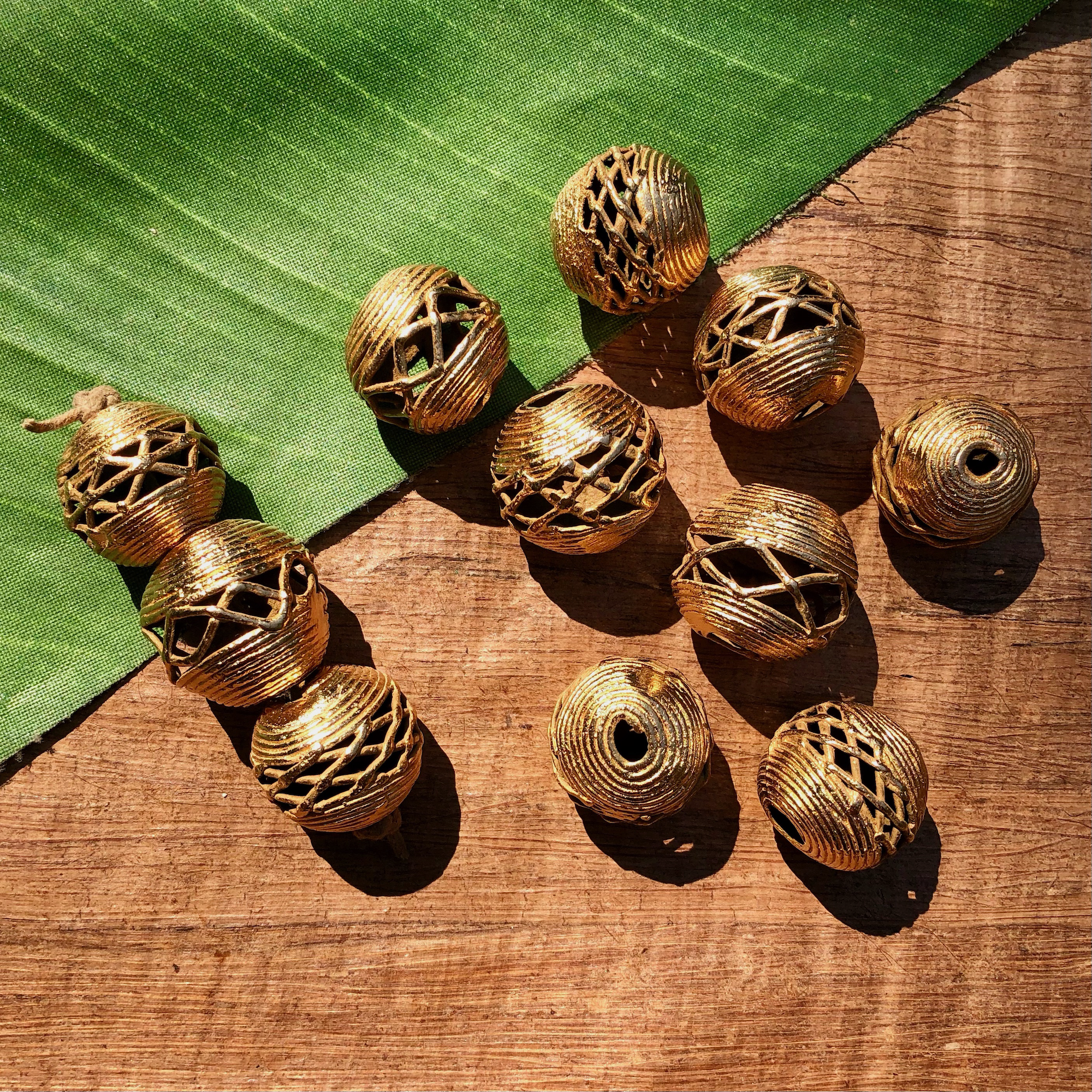 Gold Round African Beads - 3 Pieces