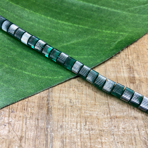 Green & Silver Rondelles - 48 pieces