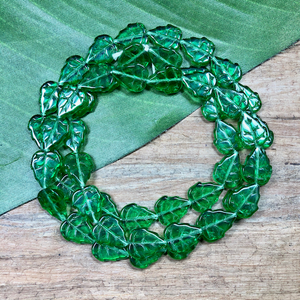 Green Flat Leaf Beads - 50 Pieces