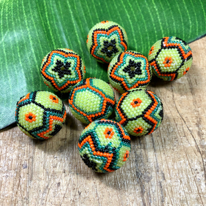 Green, Orange & Black Beaded Beads
