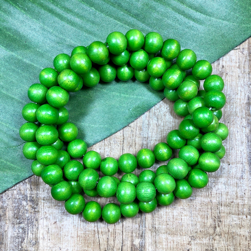 Round Green Wood Beads - 100 Pieces