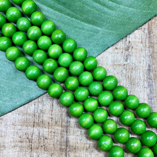 Round Green Wood Beads - 100 Pieces