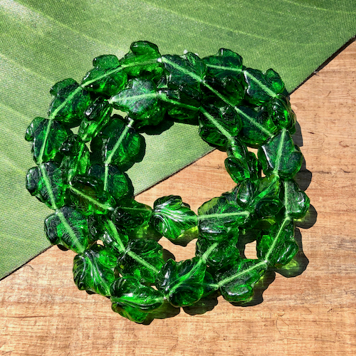 Green Textured Leaf Beads - 40 Pieces