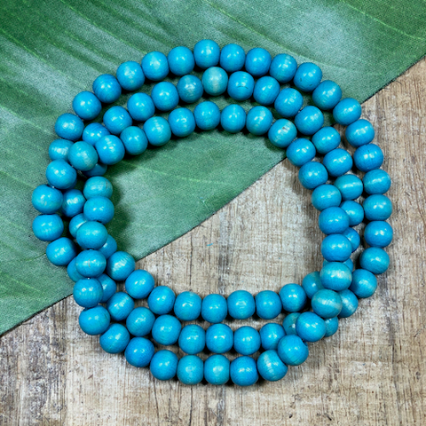 Round Light Blue Wood Beads - 100 Pieces