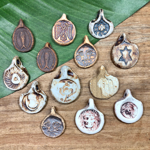Ceramic Stamped Drop Pendants - 15 Piece Lots