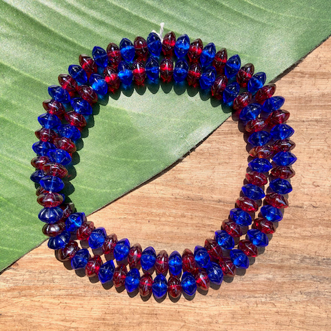 Red & Blue Saucer Beads - 100 Pieces