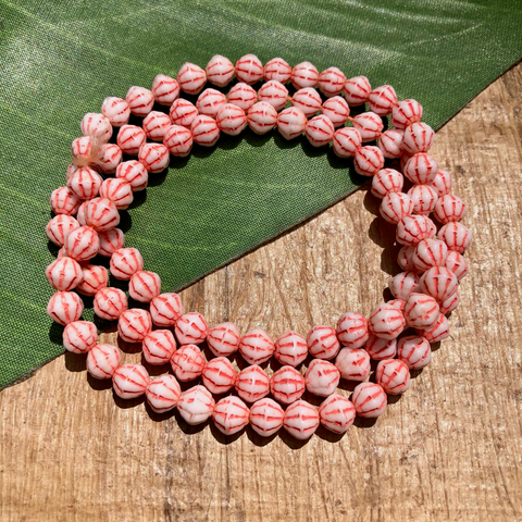 Red & White Striped Beads - 100 Pieces