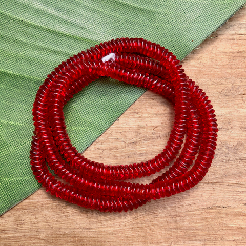 Small Red Wavy Disc Beads - 300 Pieces