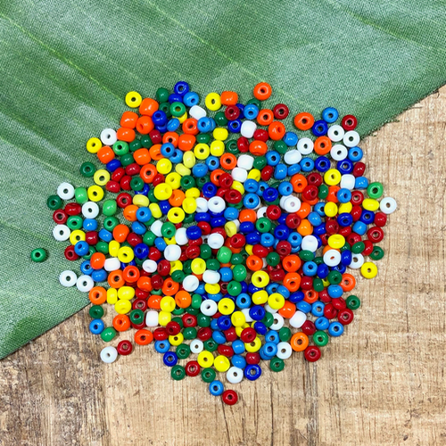 Red, Blue, Yellow, Orange, Green ,White Size 6 seed beads