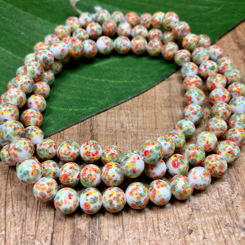 White, Orange, & Green Flower Beads - 50 Pieces