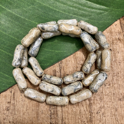Twisted Sand & Gray Dogbone Beads - 30 Pieces