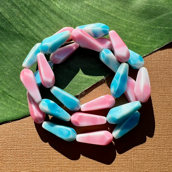 German Window Pink & Blue Teardrop Beads - 25 Pieces